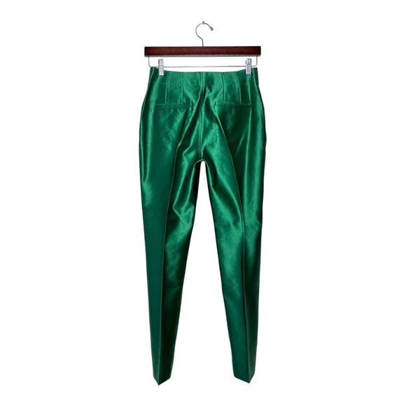Victoria Beckham Green Satin Zip Straight Slacks 10 UK 6 US Runs Small 2- 4 US - Picture 4 of 6